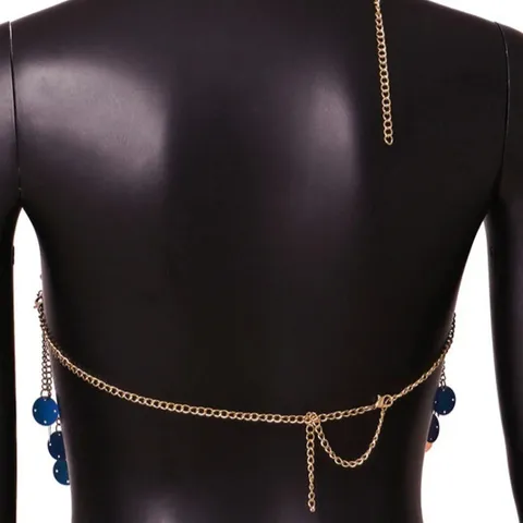 Handmade Sequin Tassel Body Chain Vest Top For Women Sexy Holographic Round Sequin Bralette Chain Streetwear Party Rave Jewelry