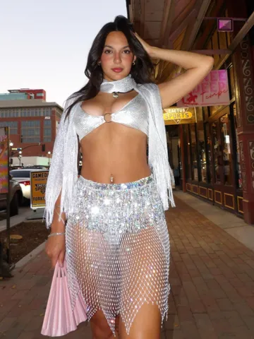 Falda Corta de Discoteca Sexy para Mujer con Retazos de Lentejuelas y Diamantes de Imitación Malla de Rejilla Minifalda de Cintura Alta
