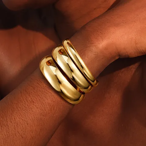 Exaggerated Gold Silver Plated Iron Bangle Bracelet Set For Women Minimalist Personalized Metal Open Cuff Fashion Jewelry Gift
