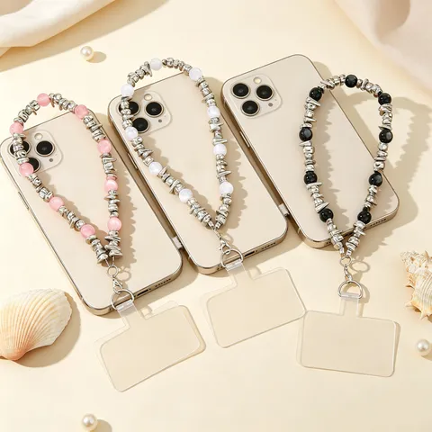 Handmade Crystal Mobile Phone Chain Strap Women Vintage Ins Style Cat Eye Stone Beaded Phone Lanyard Anti-Lost Bag Charm
