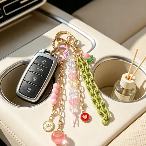 Handmade Colorful Boho Keychain Bag Charm With Zinc Alloy Resin Beads Flamingo Wine Glass Star Pendant For Women Car Accessory