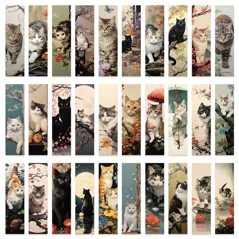 Japanese Style Cute Cat Paper Bookmarks Set Decorative Page Markers Aesthetic Reading Stationery For Book Lovers