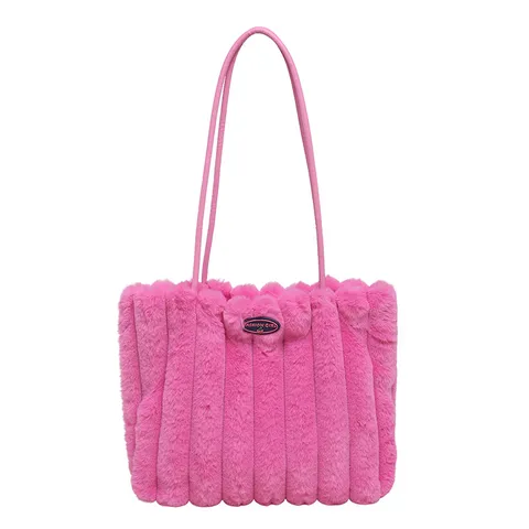 Bolso Tote de Peluche de Gran Capacidad para Mujer Casual Conmutar Bolso de Hombro de Piel Sintética Otoño Invierno Bolso de Mano Suave de Axila con Textura a Rayas