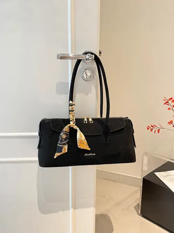 Γυναικεία Vintage Τσάντα Tote από Καστόρι Μεγάλη Χωρητικότητα Τσάντα Ώμου Με Σατέν Μαντήλι Ματ Υφή Τσάντα Boston