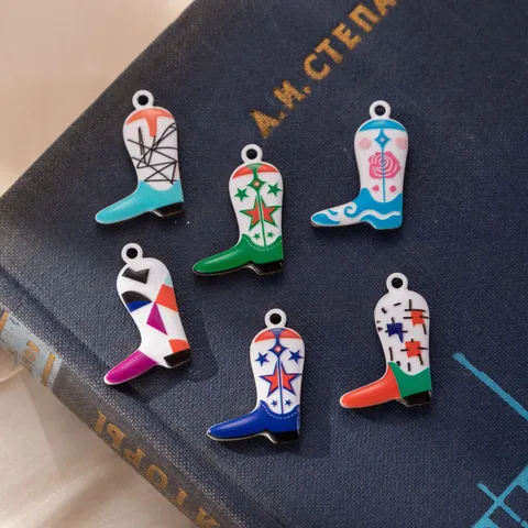 Ciondolo a Forma di Stivale da Cowboy in Acciaio Inossidabile Charms Stivale Stampati Smaltati Colorati per Collane Fai-da-te