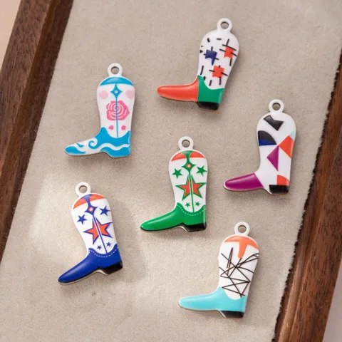 Ciondolo a Forma di Stivale da Cowboy in Acciaio Inossidabile Charms Stivale Stampati Smaltati Colorati per Collane Fai-da-te