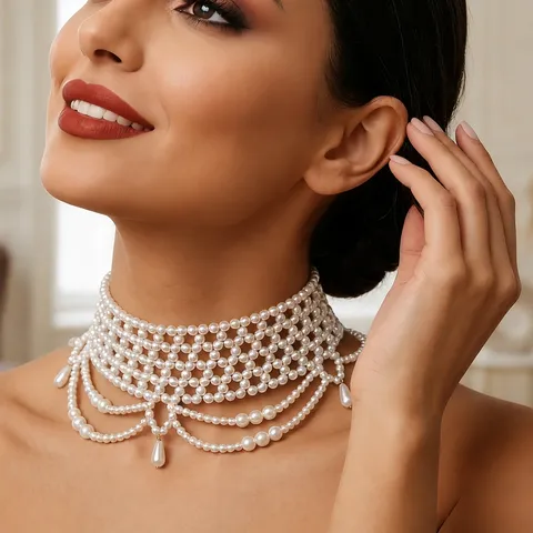 Elegant Bridal Pearl Shoulder Chain Multi-Layer Beaded Body Jewelry Sexy Wedding Dress Neck Accessory