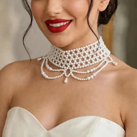 Elegant Bridal Pearl Shoulder Chain Multi-Layer Beaded Body Jewelry Sexy Wedding Dress Neck Accessory
