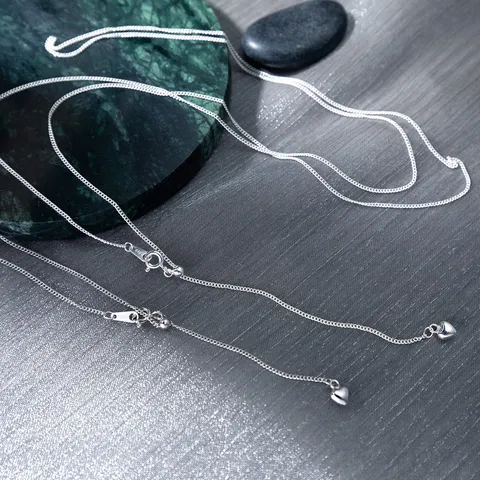 Fashion Minimalist 925 Sterling Silver Heart Adjustable Drawstring Necklace Classic Fine Curb Chain Daily Jewelry For Women