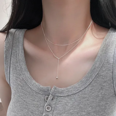 Fashion Minimalist 925 Sterling Silver Heart Adjustable Drawstring Necklace Classic Fine Curb Chain Daily Jewelry For Women