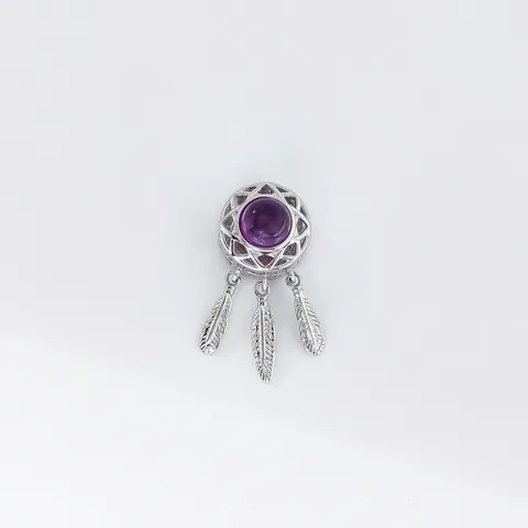 925 Sterling Silver Dreamcatcher Pendant Purple Amethyst Round Hollow Feather Tassel Dream Catcher Charm Jewelry Gift For Women