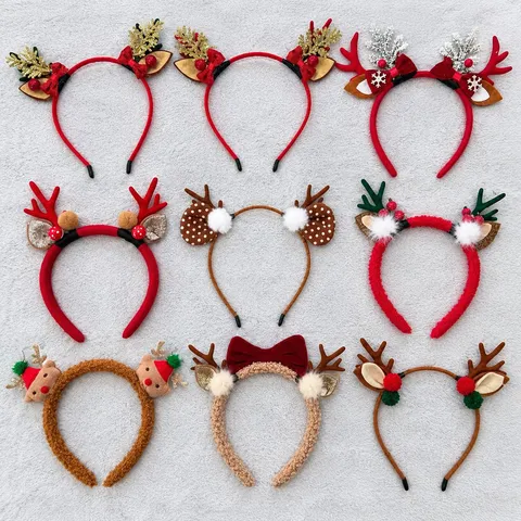 Christmas Reindeer Antler Headband Lamb Wool Cute Hair Hoop Holiday Party Hair Accessories For Children And Women