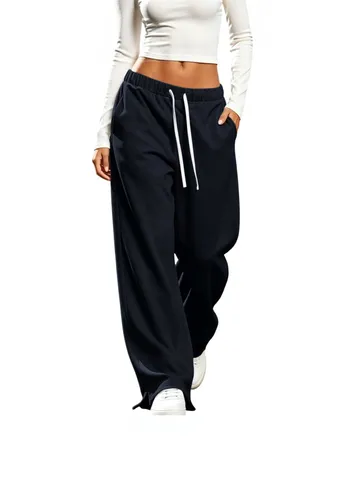 Women High Waist Wide Leg Sweatpants Polyester Solid Color Drawstring Loose Casual Sporty Trousers For Fall Daily Wear Comfortable Bottoms