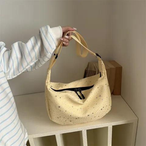 Women's Star Sequin Hobo Bag Large Capacity Moon Crossbody Bag Casual Glitter Shoulder Bag Retro Star Pattern Tote Bag For Daily Use