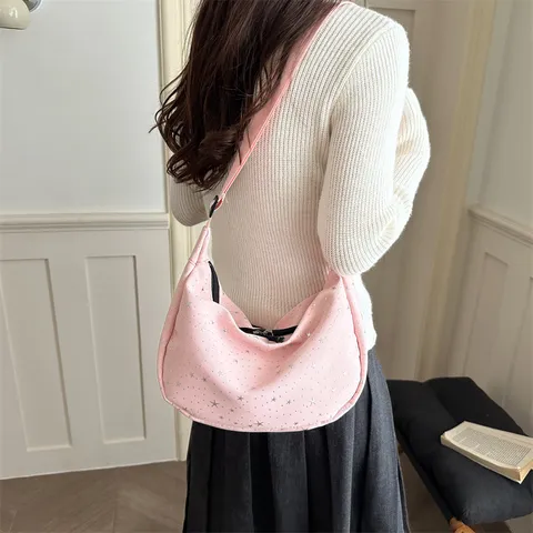 Women's Star Sequin Hobo Bag Large Capacity Moon Crossbody Bag Casual Glitter Shoulder Bag Retro Star Pattern Tote Bag For Daily Use