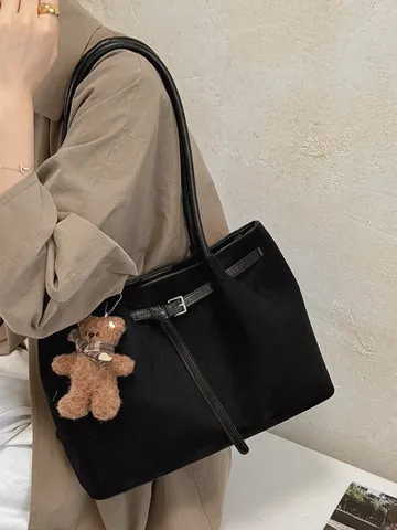Γυναικεία Μοντέρνα Τσάντα Tote με Λεοπάρ Σχέδιο Μεγάλης Χωρητικότητας Τσάντα Ώμου από Δέρμα PU Με Μπρελόκ Αρκουδάκι Vintage Τσάντα Μασχάλης Καφέ Μαύρο Χακί
