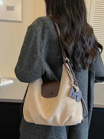 Women Vintage Suede PU Large Capacity Tote Bag Multifunctional Patchwork Backpack Shoulder Bag For Daily Commuting Office Work