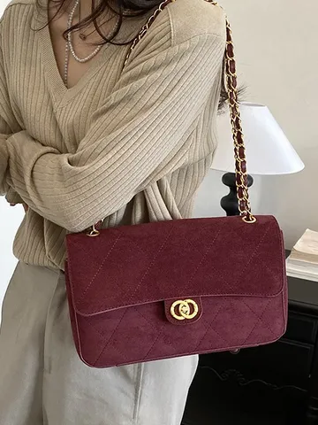 Large Capacity Suede Quilted Chain Shoulder Bag For Women Fashion Classic Underarm Bag Crossbody Handbag With Golden Buckle Commuter Street Style Bag