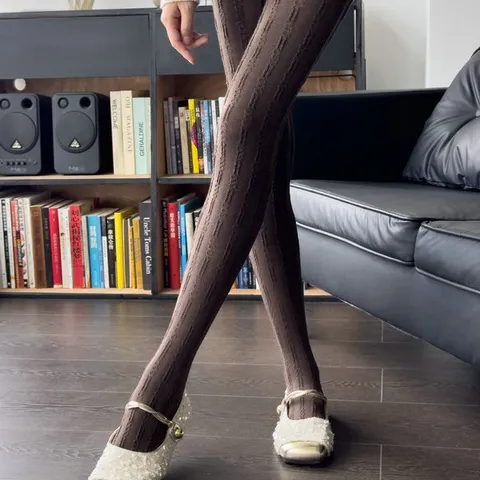 Women Vintage Diamond Grid Knit Pantyhose Stirrup Tights Sexy Cotton Blend Leggings For Autumn Winter Daily Wear