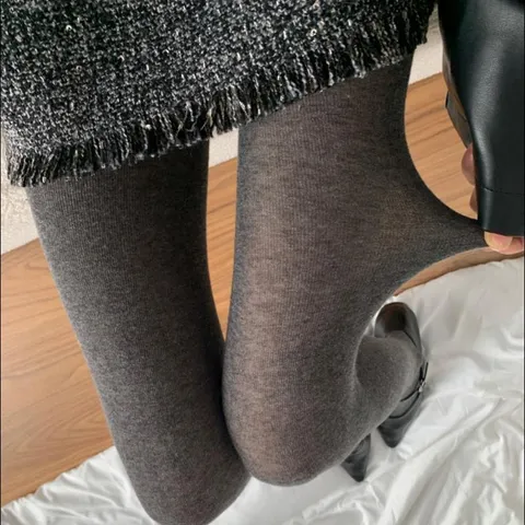 Women Japanese Retro Slimming Pantyhose Dark Gray Cotton Blend Shaping Tights For Autumn Winter Solid Color Footed Hosiery
