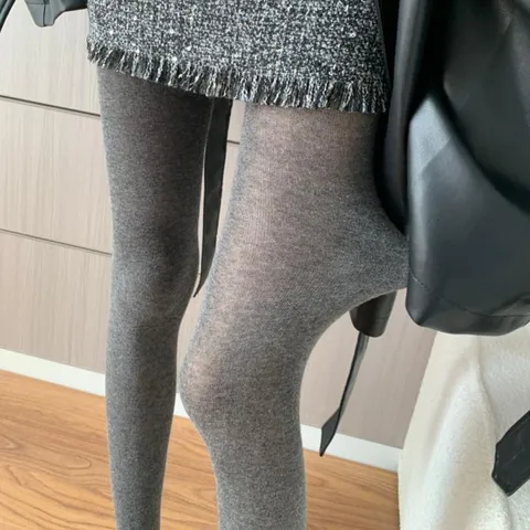 Women Japanese Retro Slimming Pantyhose Dark Gray Cotton Blend Shaping Tights For Autumn Winter Solid Color Footed Hosiery