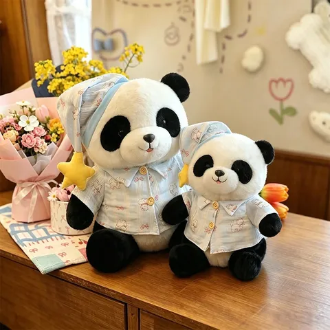 Süßer Pyjama Panda Plüschtier Mit Schlafmütze Weiche Kuscheltier Panda Puppe Schlaf Kissen Für Kinder Geburtstag Geschenk Zimmer Deko