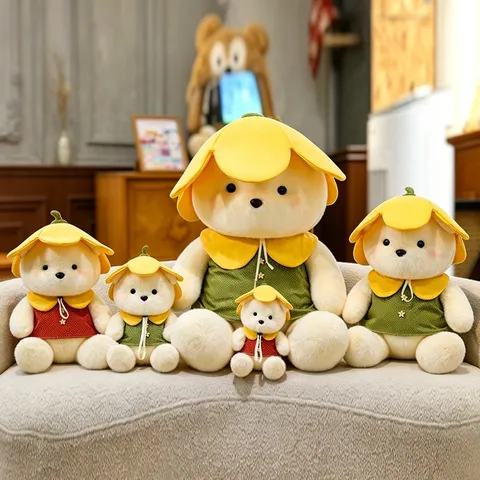Cute Teddy Bear Plush Toy With Flower Hat Pastoral Style Soft Stuffed Animal Doll For Kids Birthday Gift Home Decor