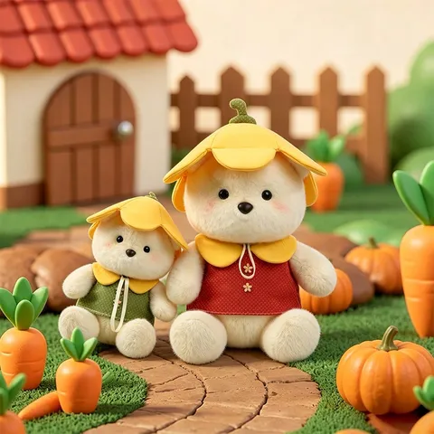 Cute Teddy Bear Plush Toy With Flower Hat Pastoral Style Soft Stuffed Animal Doll For Kids Birthday Gift Home Decor
