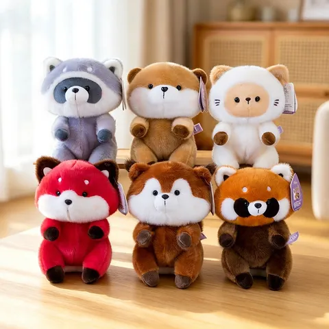 Cute Animal Plush Stuffed Toy Red Panda Squirrel Otter Cat Raccoon Fox Desktop Decor Fridge Magnet Soft Doll Gift For Kids