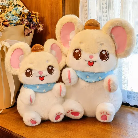 Simpatico Peluche a Forma di Topo Castagna Morbido Animale di Pezza Topolino Con Sciarpa a Stelle Regalo di Compleanno per Bambini