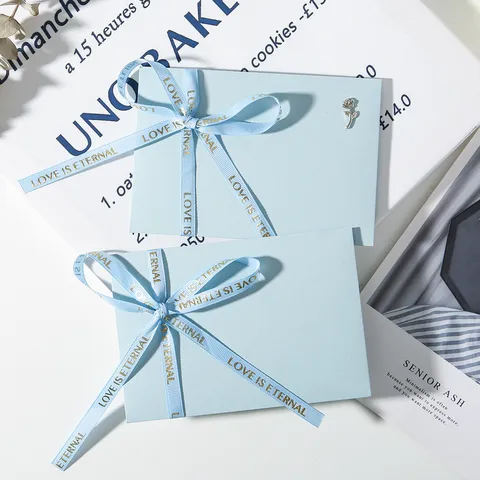 Blue Rose Bronzing Letter Paper Envelope Set Romantic Wedding Valentine Stationery With Metallic Accessory Ribbon Bow
