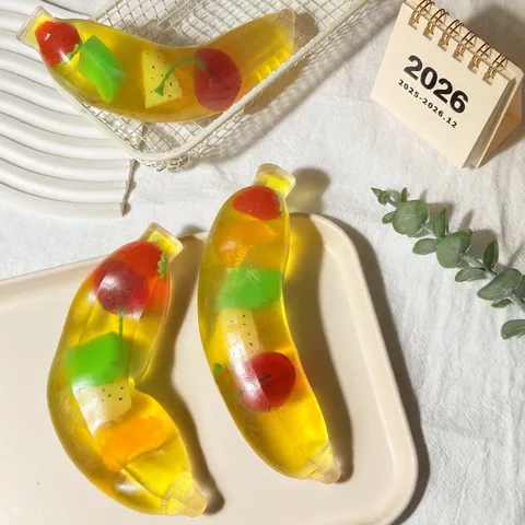 Transparent Banana Fruit Jelly Squishy Toy Stress Relief Sensory Fidget Toy Soft Malleable Squeeze Toy For Kids Adults Office
