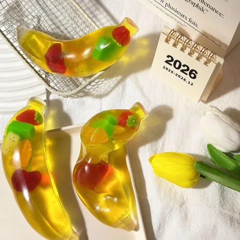 Transparent Banana Fruit Jelly Squishy Toy Stress Relief Sensory Fidget Toy Soft Malleable Squeeze Toy For Kids Adults Office