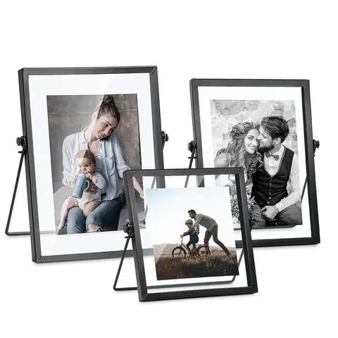 Dubbelzijdige Glas Metalen Fotolijst Transparant Draaibaar Tafel Fotolijst Goud Zwart Roségoud Woondecoratie