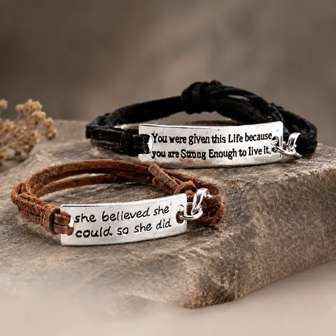 Inspirerende Citaat Armband Legering Metalen Plaat Verstelbaar Gevlochten Touw Motivatie Sieraden