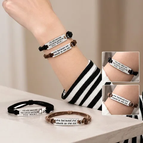 Inspirierendes Zitat Armband Legierung Metallplatte Verstellbares Geflochtenes Seil Motivationsschmuck