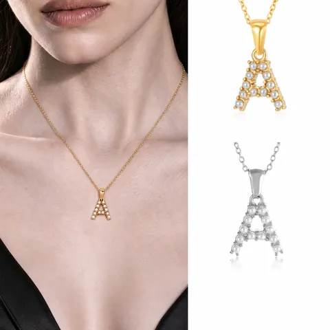 Elegant 18K Gold Plated Titanium Steel Alphabet Pendant Necklace For Women Pearl Initial Letter A-Z Choker Fashion Jewelry Anniversary Gift