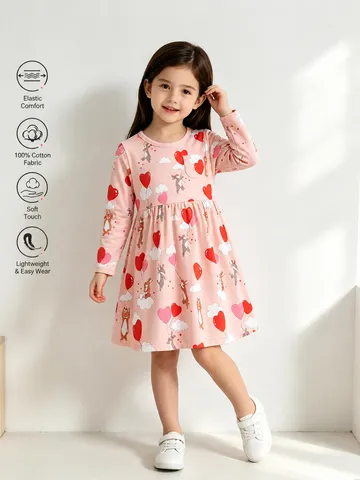 Mädchen Langarm Baumwolle Strickkleid Rosa Prinzessin Kleid Mit Hase Herz Wolke Cartoon Muster Herbst Kinder Casual Kleid