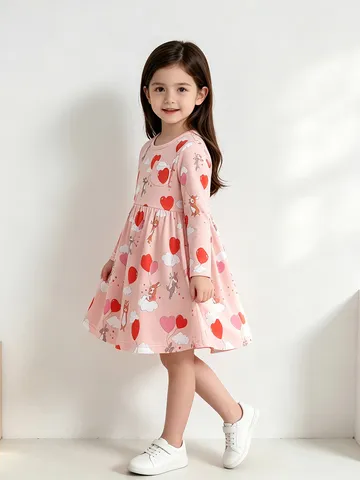 Mädchen Langarm Baumwolle Strickkleid Rosa Prinzessin Kleid Mit Hase Herz Wolke Cartoon Muster Herbst Kinder Casual Kleid