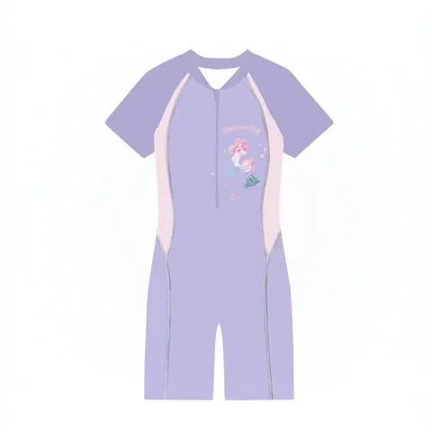 Maillot de Bain Une Pièce Sirène pour Filles Et Bonnet de Bain Avec Volants Manches Papillon Imprimé Floral Tropical Enfants Maillot de Bain Plage