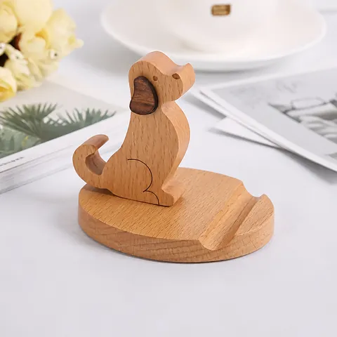 Soporte Madera Para Teléfono Perro Haya Dibujos Animados Lindo Decoración Escritorio Soporte Smartphone Para Hogar