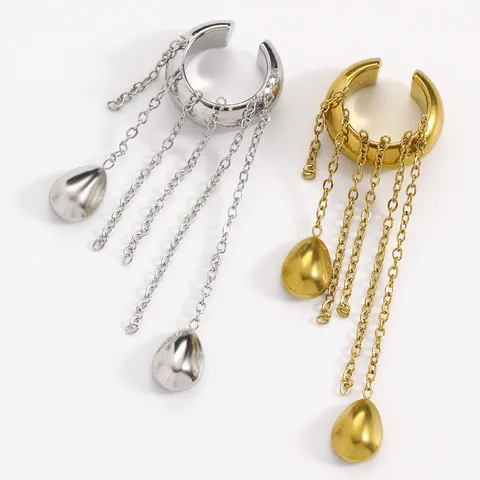 Edelstahl Lange Quaste Ohrknochen Clip Ohne Piercing C-Ring Kette Ear Cuff Minimalistischer Schmuck Für Damen