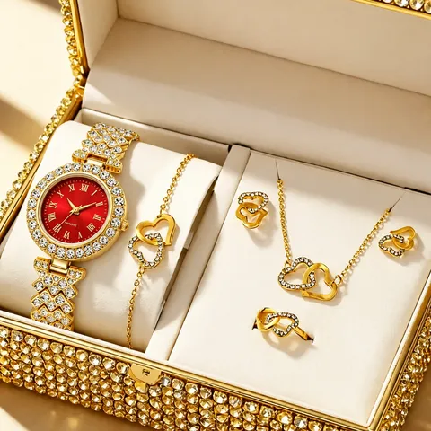 Women's Quartz Watch Necklace Bracelet Earrings Ring Rhinestone Jewelry Accessory Collection For Women Gift Elegant Fashion Accessory