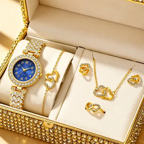 Women's Quartz Watch Necklace Bracelet Earrings Ring Rhinestone Jewelry Accessory Collection For Women Gift Elegant Fashion Accessory