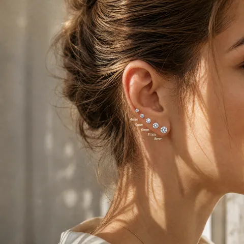 Orecchini a Bottone a Sei Griffe in Argento Sterling 925 per Donna Con Zirconia Moissanite Taglio Brillante Tondo Gioielli Classici Regalo