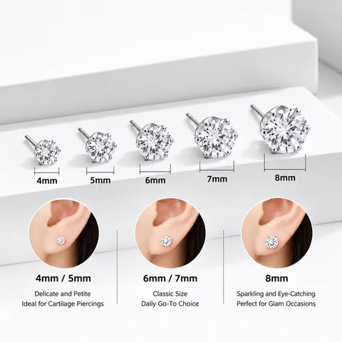 Orecchini a Bottone a Sei Griffe in Argento Sterling 925 per Donna Con Zirconia Moissanite Taglio Brillante Tondo Gioielli Classici Regalo