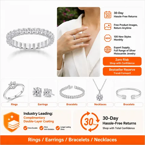 S925 Ασήμι Moissanite Eternity Δαχτυλίδι για Γυναίκες Στρογγυλή Κοπή D Χρώμα Pave Set Μινιμαλιστικό Κόσμημα Δαχτυλίδι