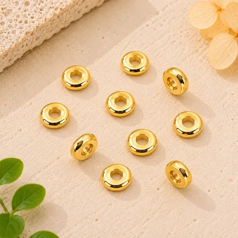 Perles d'Espacement Rondelles en Cuivre Plaqué Or Pour La Fabrication De Bijoux Perles Plates Rondes Lisses Pour Bracelet Collier DIY
