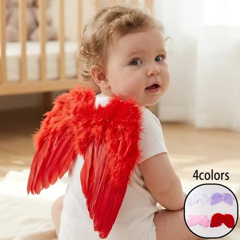 Juego de Accesorios de Fotografía para Recién Nacido Alas de Ángel y Diadema Poliéster Pluma Color Sólido