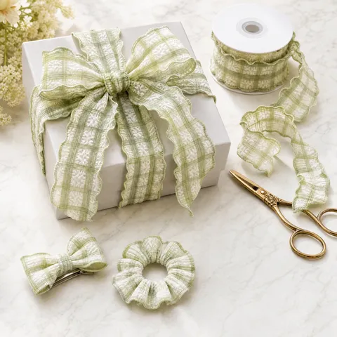 Estilo Coreano Arruga Puff Cuadros Rollo de Cinta Para Accesorios de Cabello Envoltura de Flores Embalaje de Regalo Decoración DIY